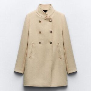 Zara Cream Double-Breasted Pea Coat